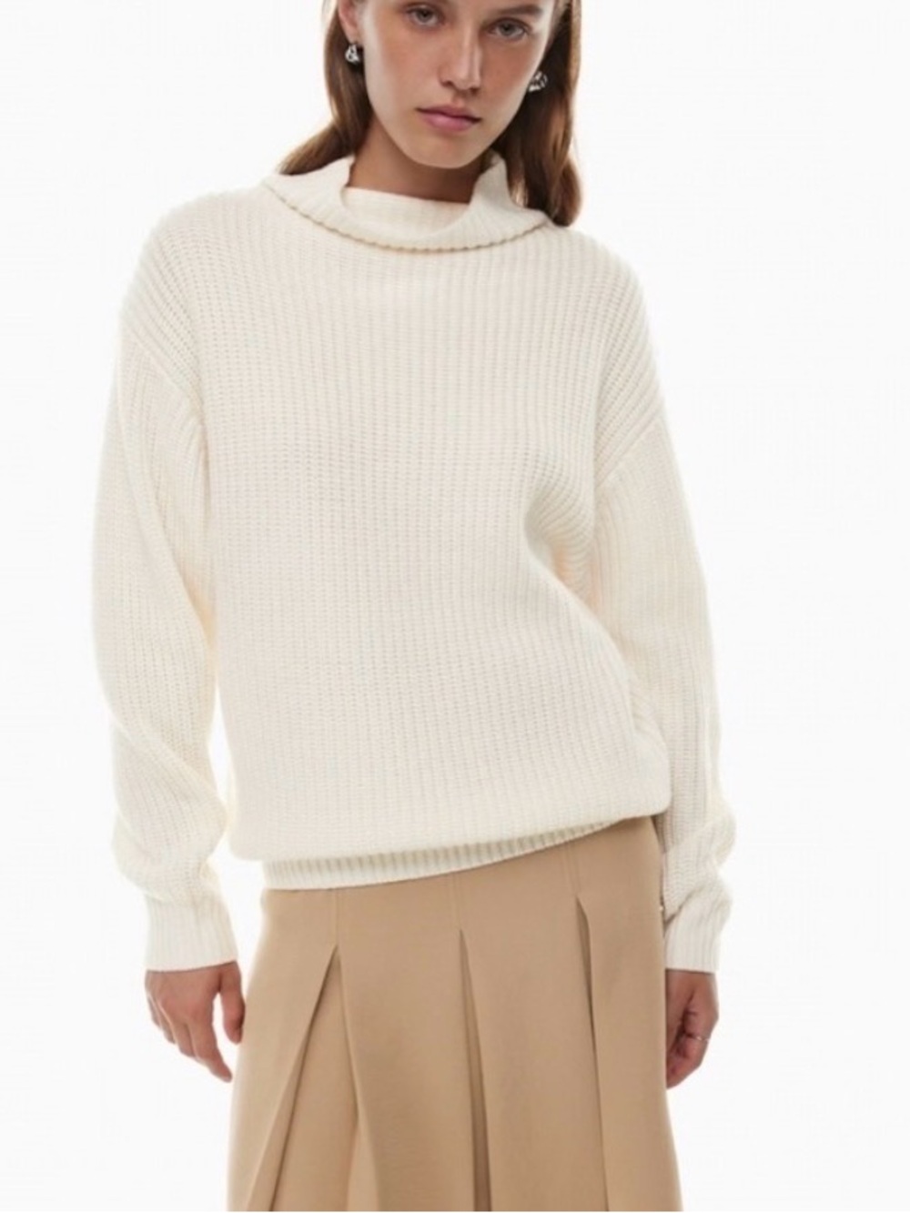 Aritzia Wilfred Montpellier 100% Merino Wool Turtleneck Sweater Light Birch 2XS
